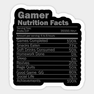 Gamer Nutrition Facts, Video Games, Video Games Lover, Nerd, Geek, Funny Gamer, Video Games Love Birthday Gift, Gaming Girl, Gaming Boy Sticker